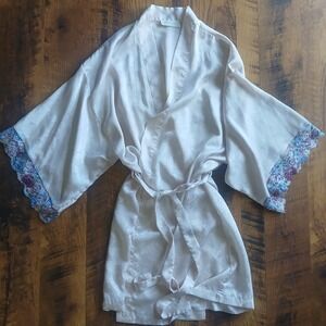 Wendy Ann Womens Vintage Peignoir Robe Lace Satin Floral Sleepwear Pink Large